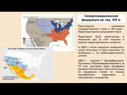 Североамериканская федерация до сер. XIX в. Происходили изменения государственного строя в XIX