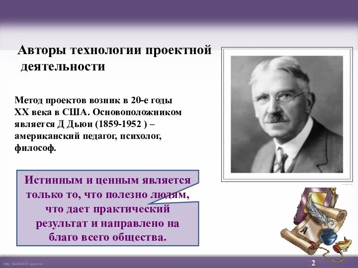 Авторы технологии проектной деятельности Метод проектов возник в 20-е годы XX века