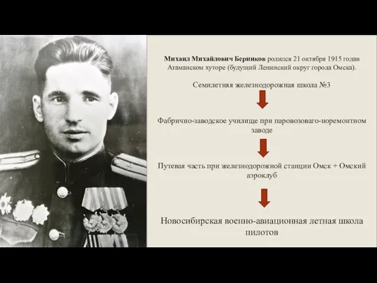 Основная часть. Детство и юность Михаил Михайлович Берников родился 21 октября 1915