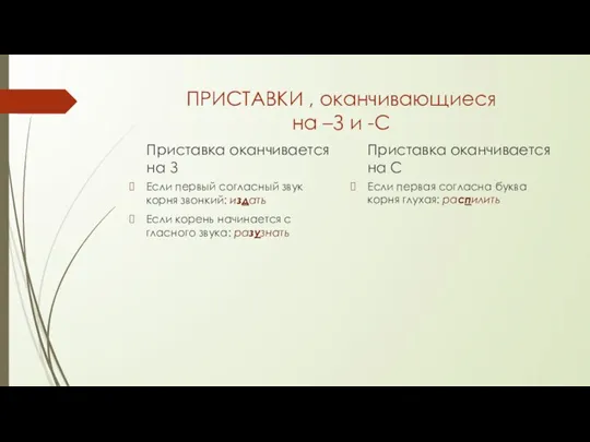 ПРИСТАВКИ , оканчивающиеся на –З и -С Приставка оканчивается на З Если