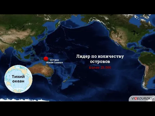 Тихий океан Лидер по количеству островов Более 25 000 Остров Новая Гвинея