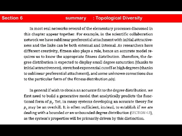 Section 6 summary : Topological Diversity