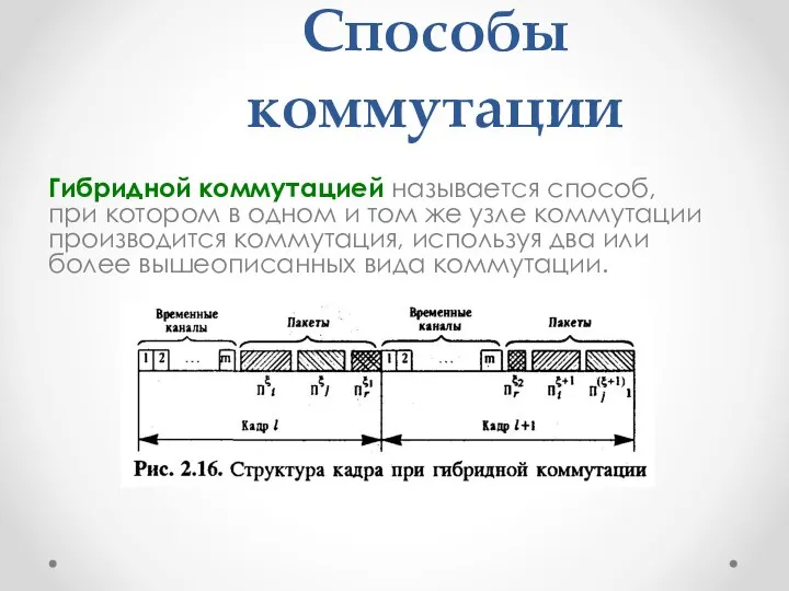 Способы коммутации Гибридной коммутацией называется способ, при котором в одном и том