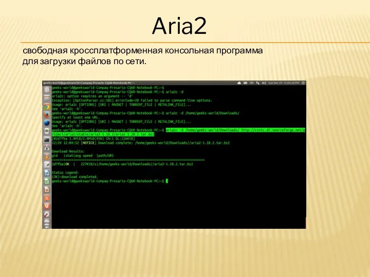 Aria2 свободная кроссплатформенная консольная программа для загрузки файлов по сети.