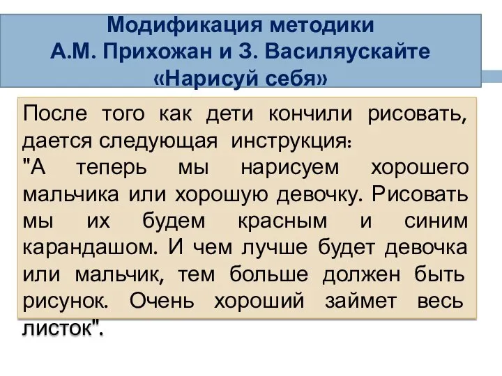 Модификация методики А.М. Прихожан и З. Василяускайте «Нарисуй себя» После того как