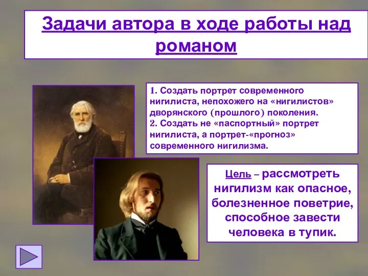 Задачи автора в ходе работы над романом 1. Создать портрет современного нигилиста,