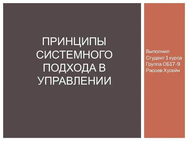 Принципы системного подхода в управлении