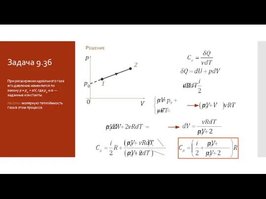 Задача 9.36 Решение При расширении идеального газа его давление изменяется по закону