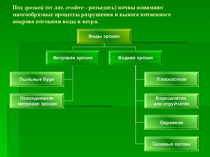 Под эрозией (от лат. erodere - разъедать) почвы понимают многообразные процессы разрушения