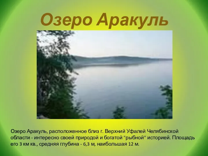 Озеро Аракуль Озеро Аракуль, расположенное близ г. Верхний Уфалей Челябинской области -
