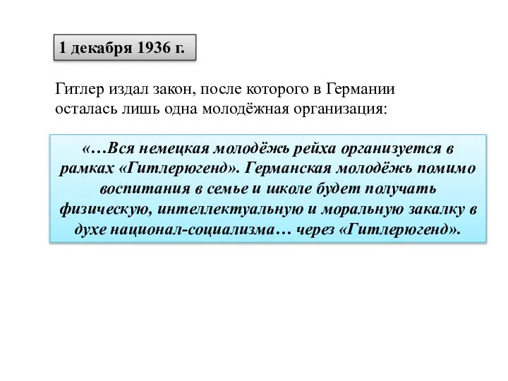 Гитлер издал закон, после которого в Германии осталась лишь одна молодёжная организация: