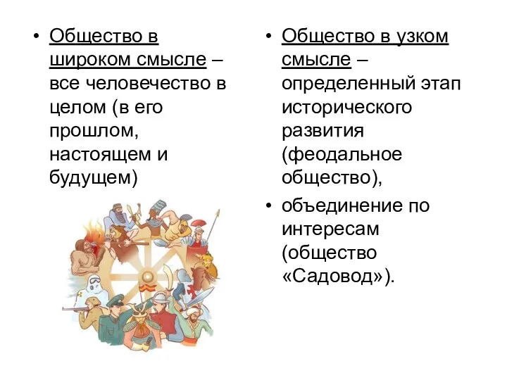 Общество в широком смысле – все человечество в целом (в его прошлом,