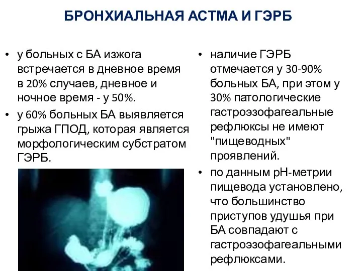 БРОНХИАЛЬНАЯ АСТМА И ГЭРБ у больных с БА изжога встречается в дневное