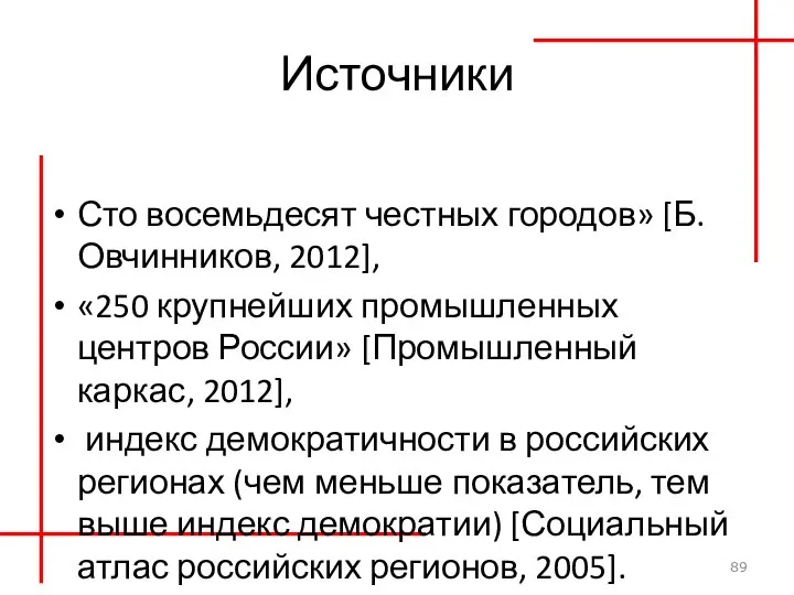 Источники Сто восемьдесят честных городов» [Б. Овчинников, 2012], «250 крупнейших промышленных центров