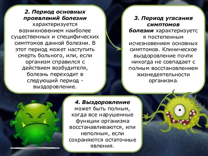 2. Период основных проявлений болезни характеризуется возникновением наиболее существенных и специфических симптомов