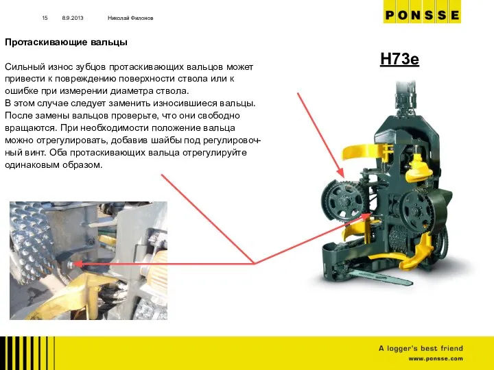 8.9.2013 Николай Филонов Протаскивающие вальцы Сильный износ зубцов протаскивающих вальцов может привести