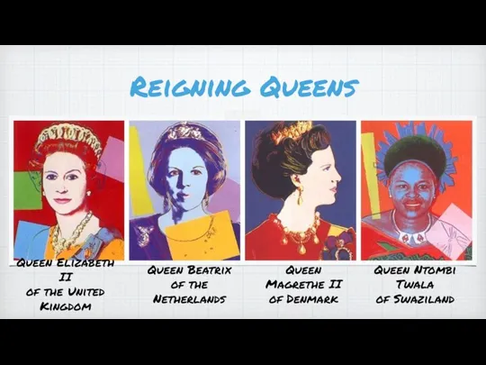 Reigning Queens Queen Elizabeth II of the United Kingdom Queen Beatrix of