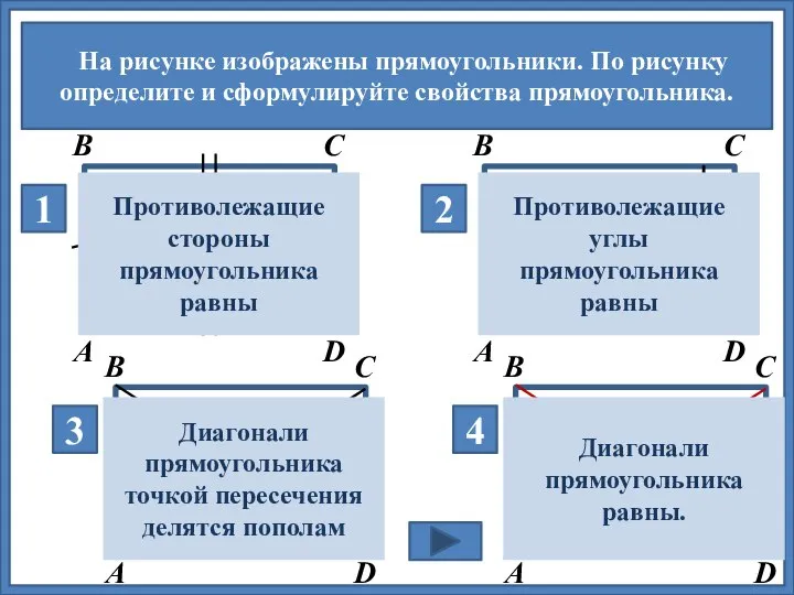 На рисунке изображены прямоугольники. По рисунку определите и сформулируйте свойства прямоугольника. 1