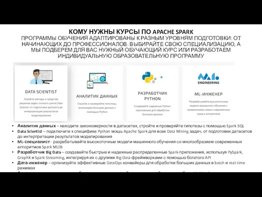 КОМУ НУЖНЫ КУРСЫ ПО APACHE SPARK ПРОГРАММЫ ОБУЧЕНИЯ АДАПТИРОВАНЫ К РАЗНЫМ УРОВНЯМ