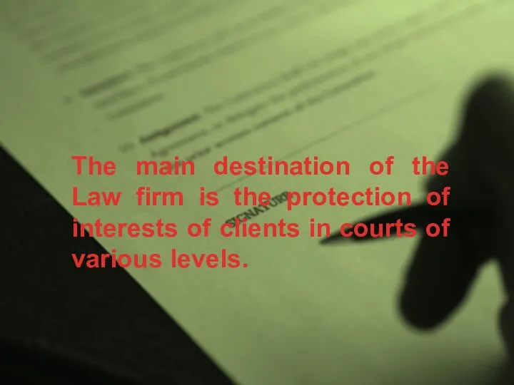 The main destination of the Law firm is the protection of interests