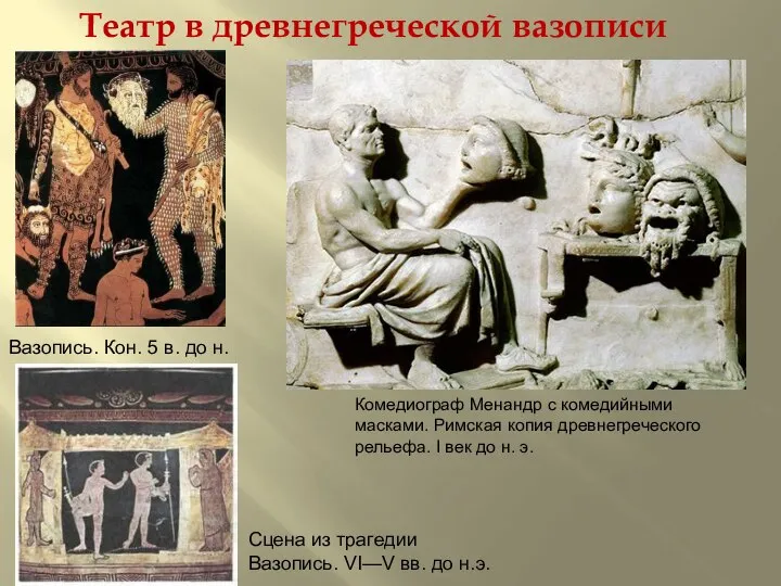 Театр в древнегреческой вазописи Вазопись. Кон. 5 в. до н. Сцена из