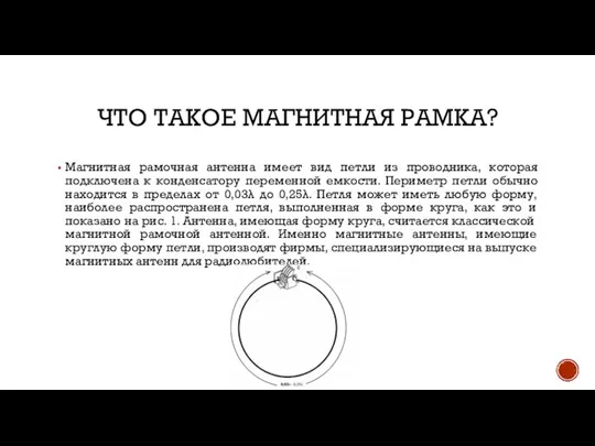 ЧТО ТАКОЕ МАГНИТНАЯ РАМКА? Магнитная рамочная антенна имеет вид петли из проводника,