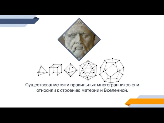 Существование пяти правильных многогранников они относили к строению материи и Вселенной.