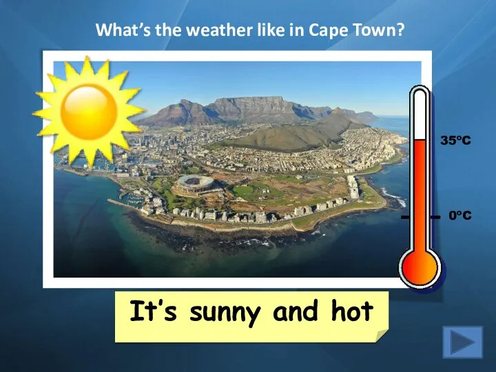 What’s the weather like in Cape Town? It’s sunny and hot 35ºC