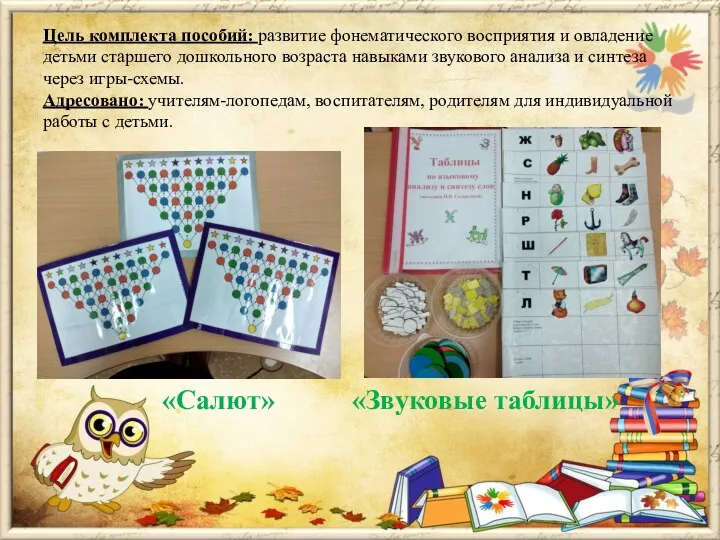 Цель комплекта пособий: развитие фонематического восприятия и овладение детьми старшего дошкольного возраста