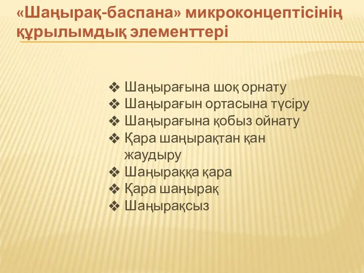 «Шаңырақ-баспана» микроконцептісінің құрылымдық элементтері Шаңырағына шоқ орнату Шаңырағын ортасына түсіру Шаңырағына қобыз