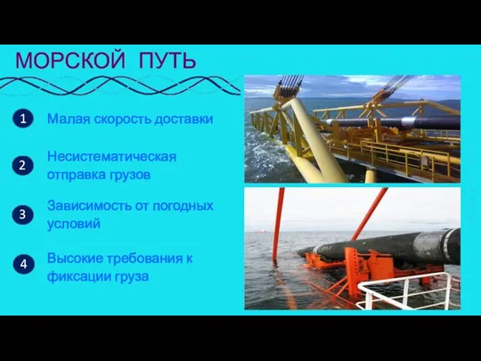 МОРСКОЙ ПУТЬ 1 2 3 4 Малая скорость доставки Несистематическая отправка грузов