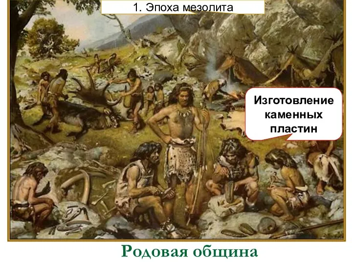 Родовая община Родовая община 1. Эпоха мезолита Изготовление каменных пластин