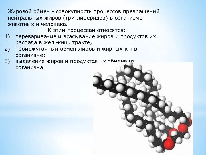 Жировой обмен - совокупность процессов превращений нейтральных жиров (триглицеридов) в организме животных