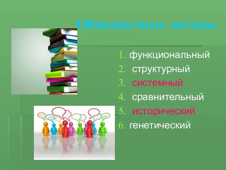 Общенаучные методы функциональный структурный системный сравнительный исторический генетический