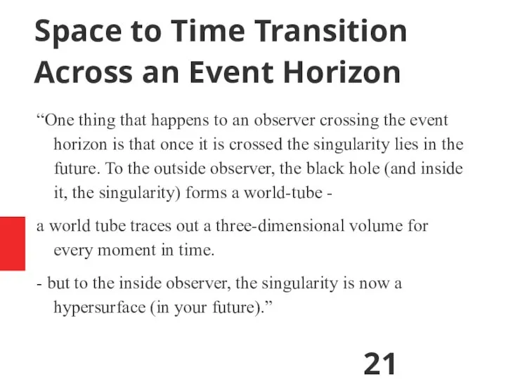 Space to Time Transition Across an Event Horizon “One thing that happens
