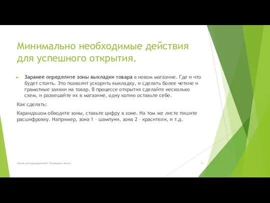 Минимально необходимые действия для успешного открытия. Заранее определите зоны выкладки товара в