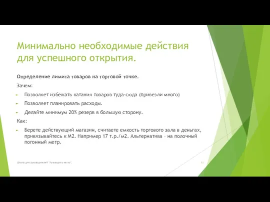 Минимально необходимые действия для успешного открытия. Определение лимита товаров на торговой точке.