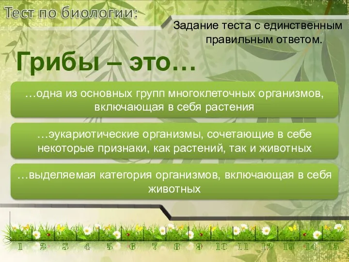 Задание теста с единственным правильным ответом. …эукариотические организмы, сочетающие в себе некоторые