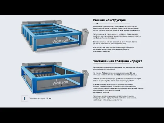 Рамная конструкция Увеличенная толщина корпуса Рамная конструкция делает станки Wattsan уникальными на