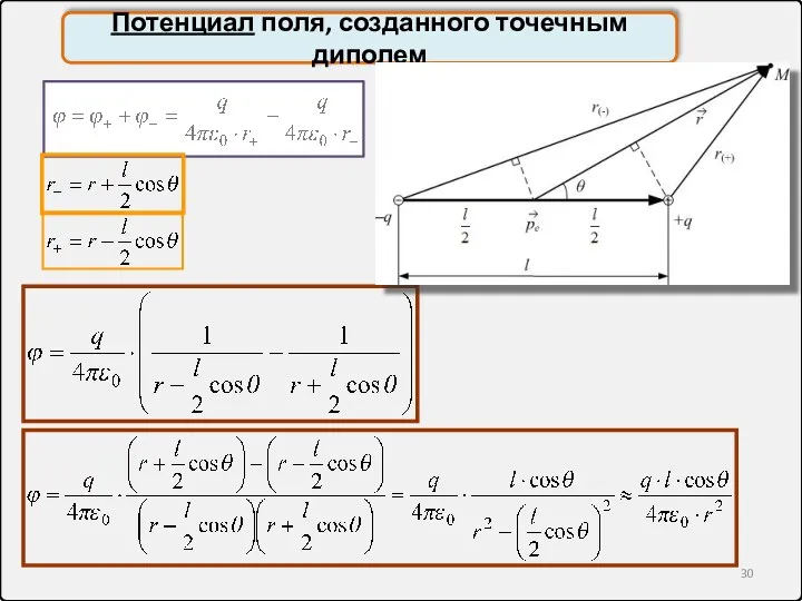 Потенциал поля, созданного точечным диполем