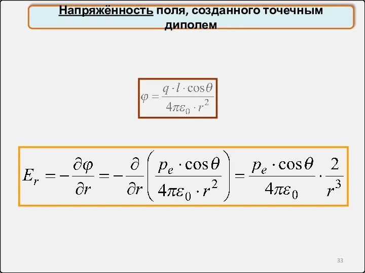 Напряжённость поля, созданного точечным диполем