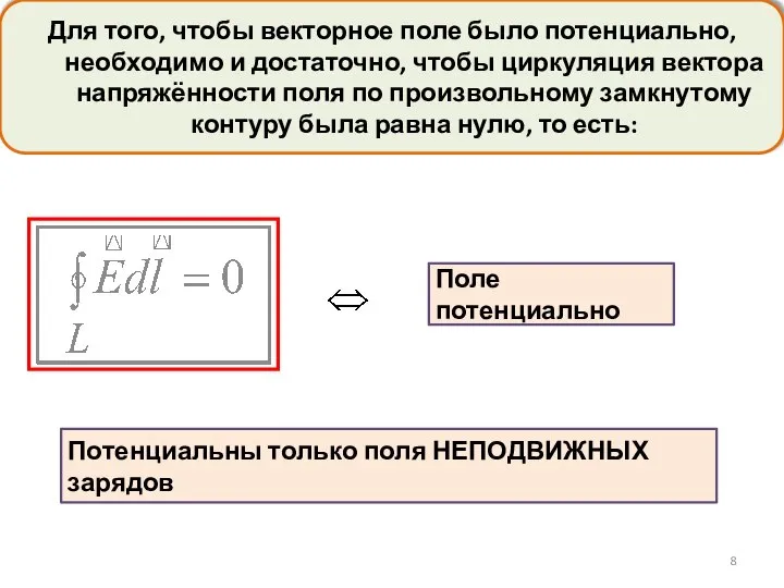 Для того, чтобы векторное поле было потенциально, необходимо и достаточно, чтобы циркуляция