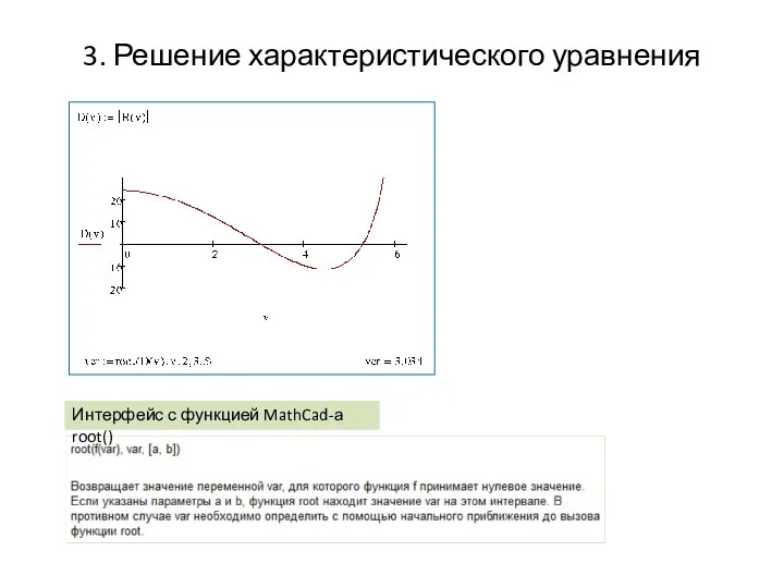 3. Решение характеристического уравнения Интерфейс с функцией MathCad-а root()