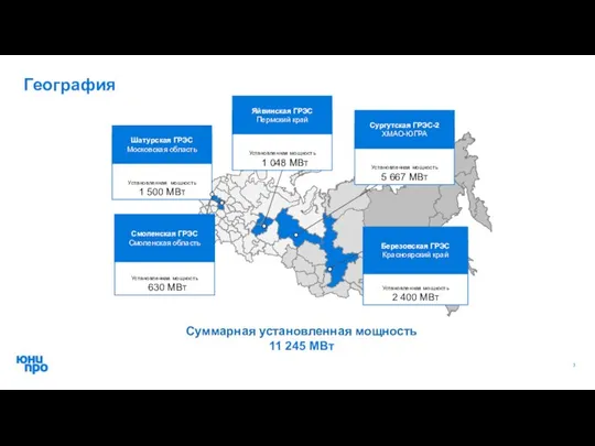 География Суммарная установленная мощность 11 245 МВт