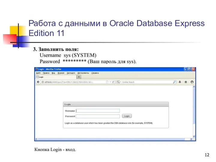 Работа с данными в Oracle Database Express Edition 11