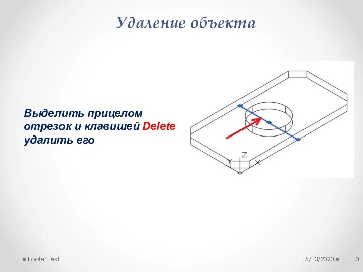 Удаление объекта 5/13/2020 Footer Text Выделить прицелом отрезок и клавишей Delete удалить его