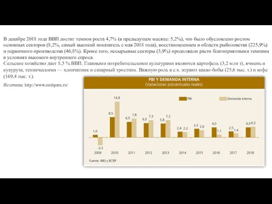 В декабре 2018 года ВВП достиг темпов роста 4,7% (в предыдущем месяце: