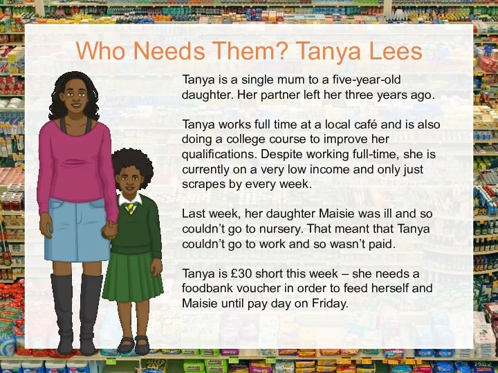 Tanya is a single mum to a five-year-old daughter. Her partner left