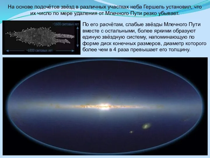 На основе подсчётов звёзд в различных участках неба Гершель установил, что их