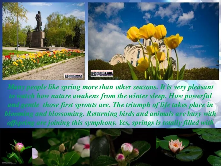 Many people like spring more than other seasons. It is very pleasant